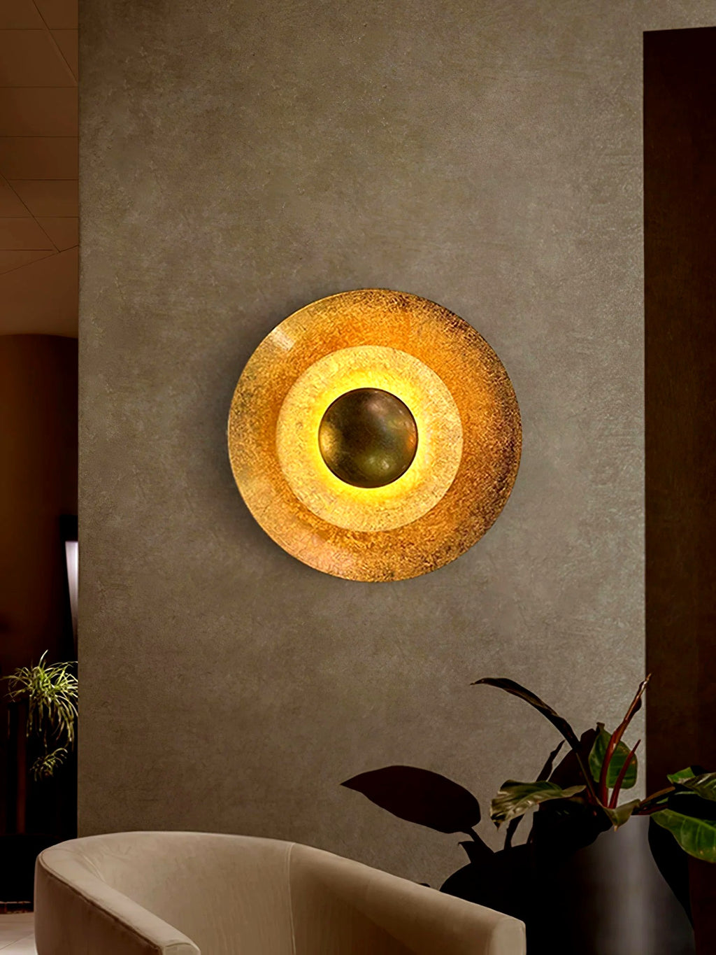 Applique Murale Feuille d'Or Vintage, LED Intégrée Blanc Chaud, Éclat