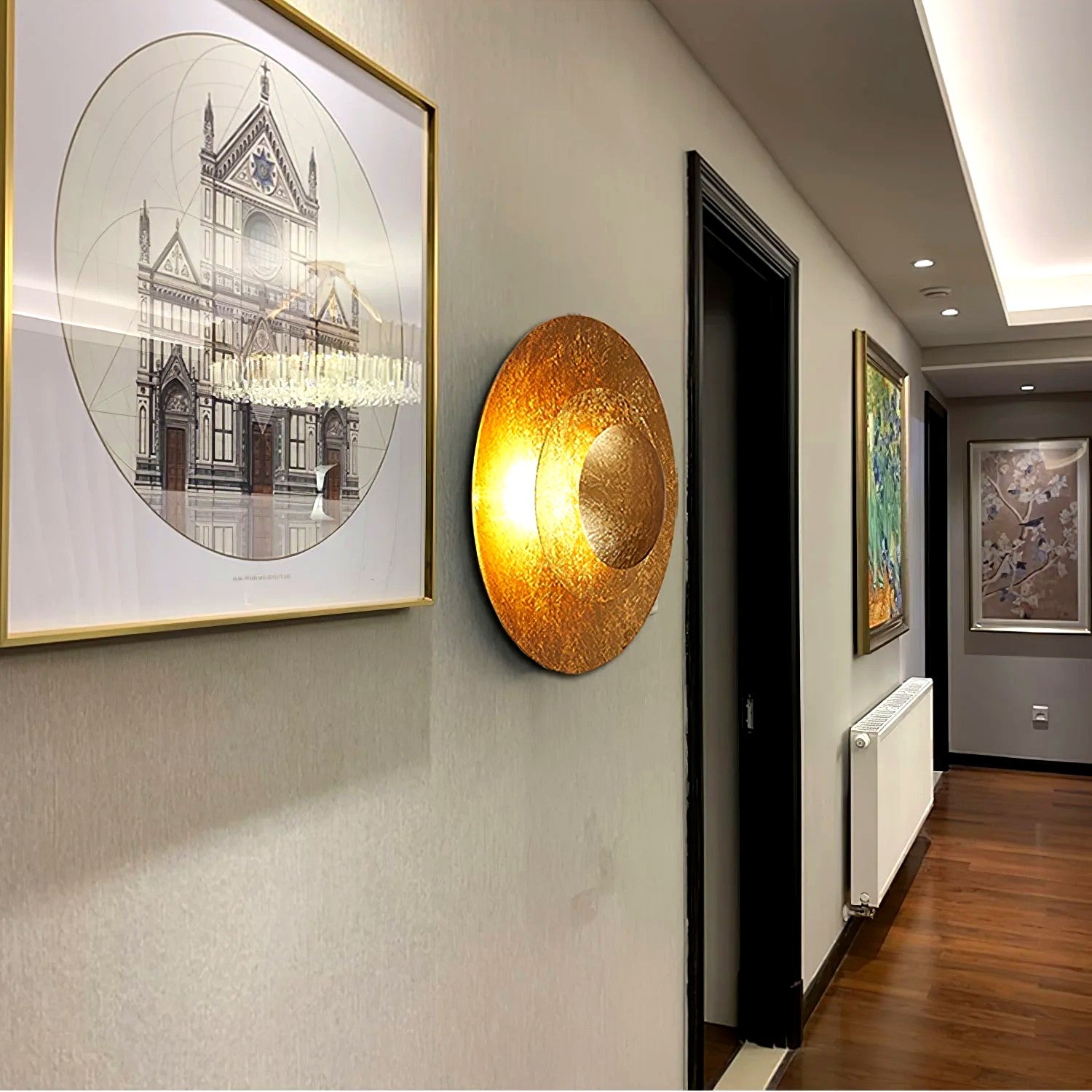 Applique Murale Feuille d'Or Vintage, LED Intégrée Blanc Chaud, Éclat