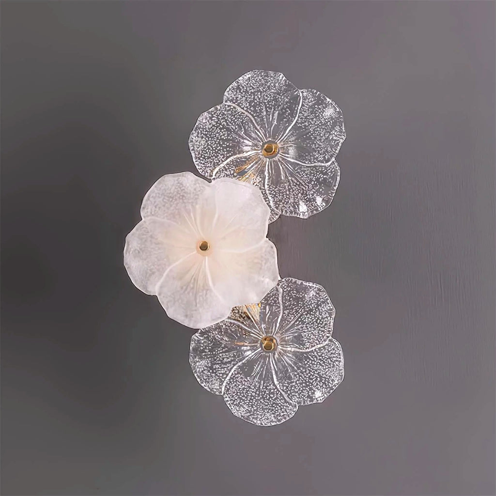 Applique Murale Fleur Pétales en Verre, Design Romantique Délicat