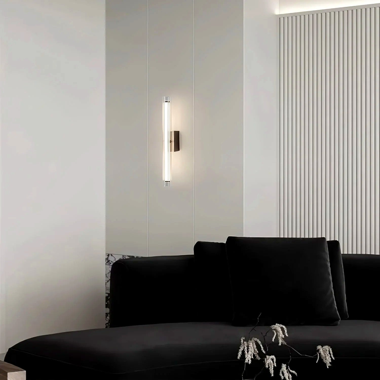 Applique Murale Tube Verre Contemporaine Noire, LED Intégrée, Colonne