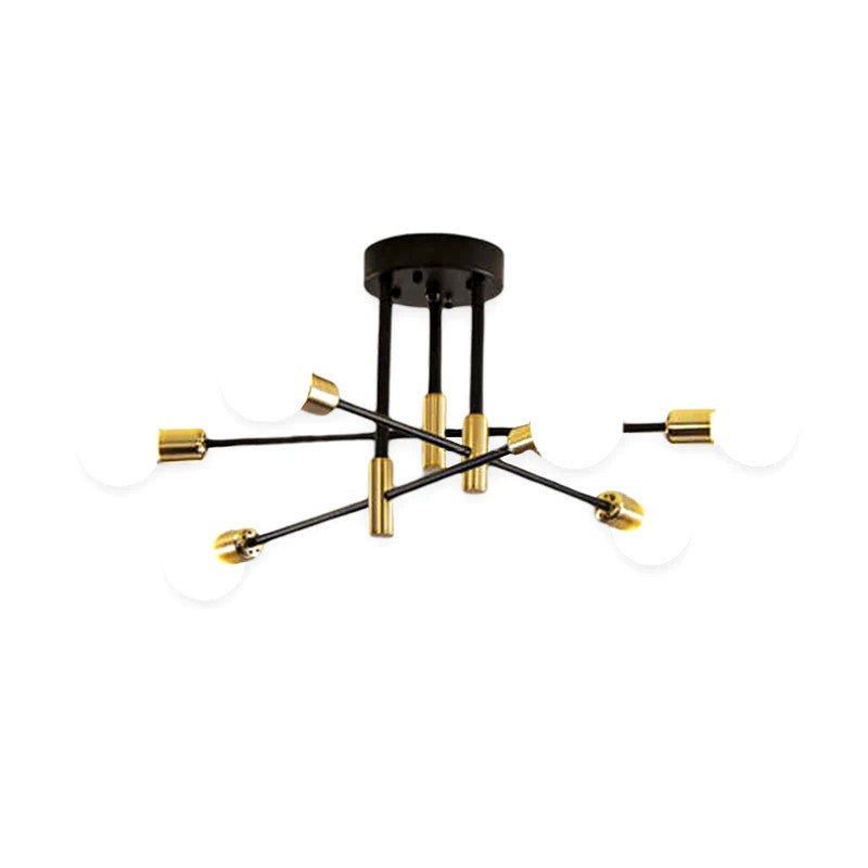 Lustre Métal Design Moderne Multi-Lampes, Branches Géométriques Noir