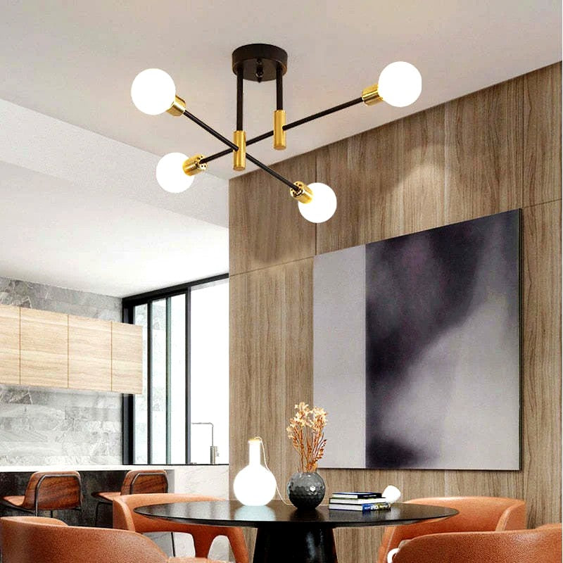 Lustre Métal Design Moderne Multi-Lampes, Branches Géométriques Noir