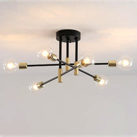 Lustre Métal Design Moderne Multi-Lampes, Branches Géométriques Noir