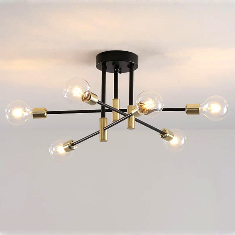 Lustre Métal Design Moderne Multi-Lampes, Branches Géométriques Noir