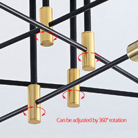 Lustre Métal Design Moderne Multi-Lampes, Branches Géométriques Noir