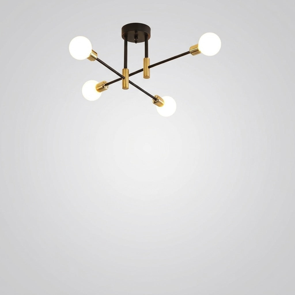Lustre Métal Design Moderne Multi-Lampes, Branches Géométriques Noir