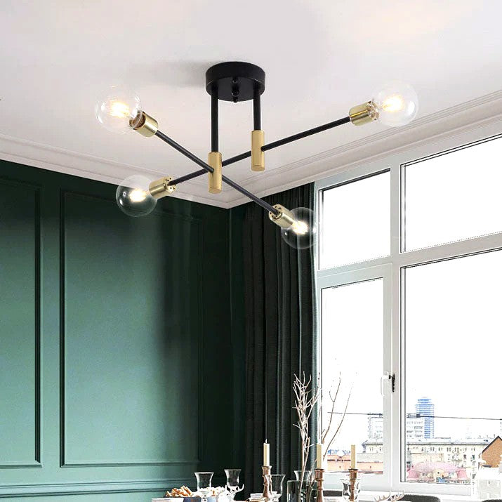 Lustre Métal Design Moderne Multi-Lampes, Branches Géométriques Noir
