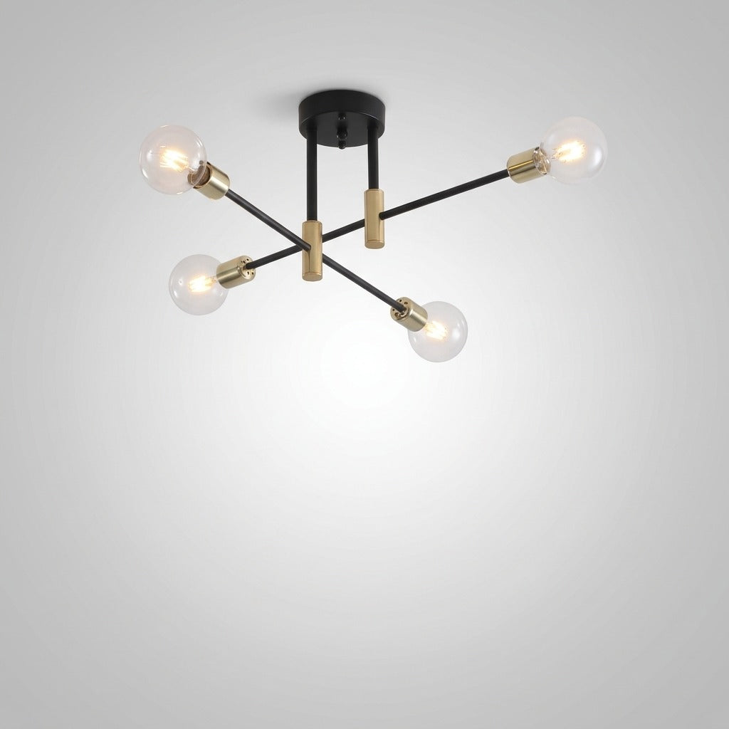 Lustre Métal Design Moderne Multi-Lampes, Branches Géométriques Noir