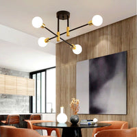 Lustre Métal Design Moderne Multi-Lampes, Branches Géométriques Noir