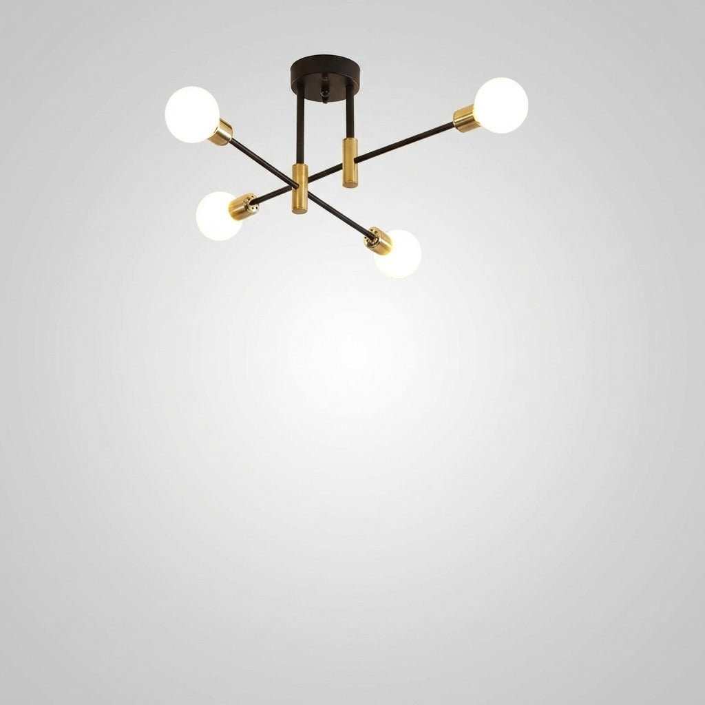 Lustre Métal Design Moderne Multi-Lampes, Branches Géométriques Noir