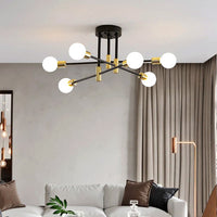 Lustre Métal Design Moderne Multi-Lampes, Branches Géométriques Noir