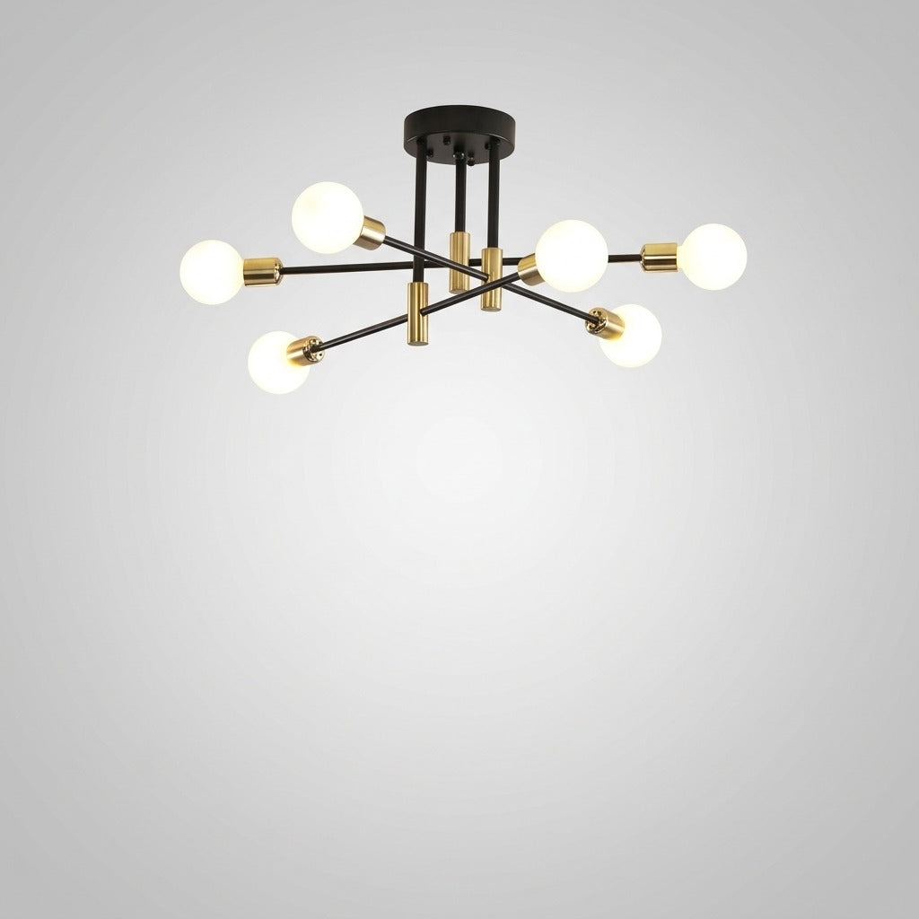 Lustre Métal Design Moderne Multi-Lampes, Branches Géométriques Noir