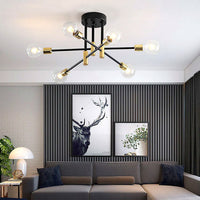 Lustre Métal Design Moderne Multi-Lampes, Branches Géométriques Noir