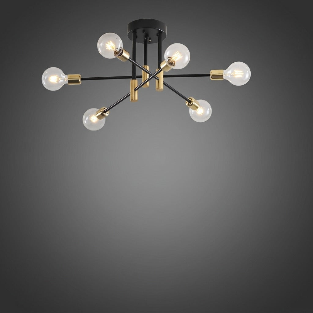 Lustre Métal Design Moderne Multi-Lampes, Branches Géométriques Noir