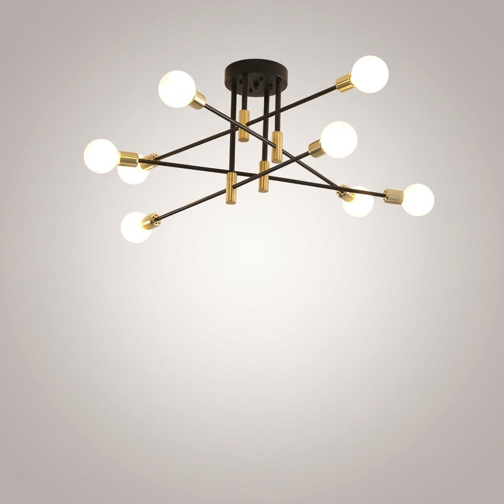 Lustre Métal Design Moderne Multi-Lampes, Branches Géométriques Noir