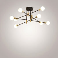 Lustre Métal Design Moderne Multi-Lampes, Branches Géométriques Noir