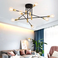 Lustre Métal Design Moderne Multi-Lampes, Branches Géométriques Noir