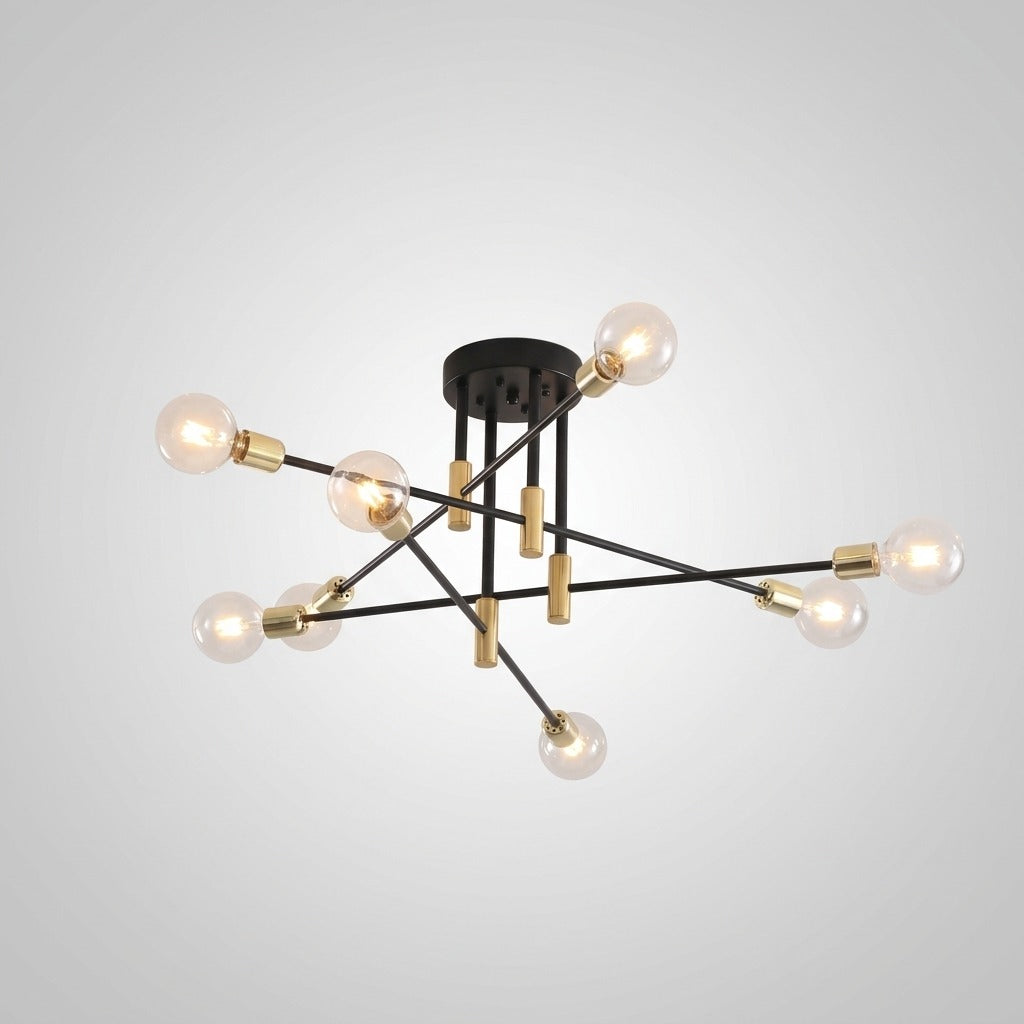 Lustre Métal Design Moderne Multi-Lampes, Branches Géométriques Noir