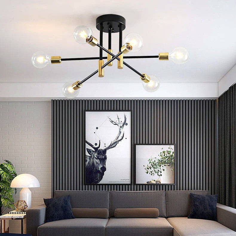 Lustre Métal Design Moderne Multi-Lampes, Branches Géométriques Noir