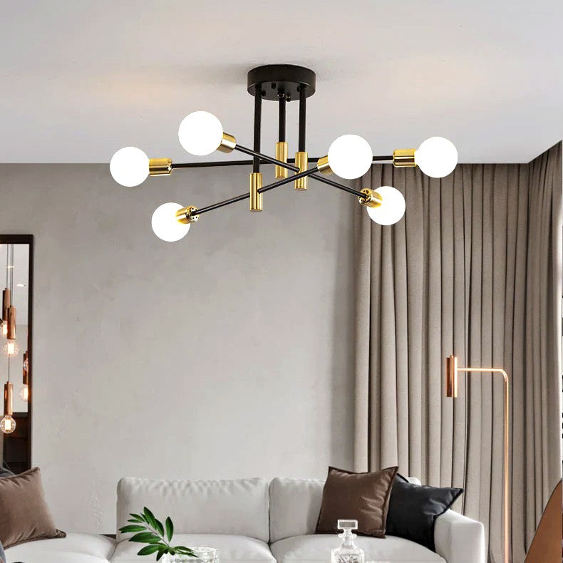 Lustre Métal Design Moderne Multi-Lampes, Branches Géométriques Noir