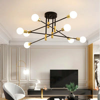 Lustre Métal Design Moderne Multi-Lampes, Branches Géométriques Noir