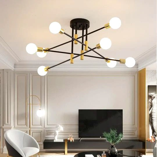Lustre Métal Design Moderne Multi-Lampes, Branches Géométriques Noir Image