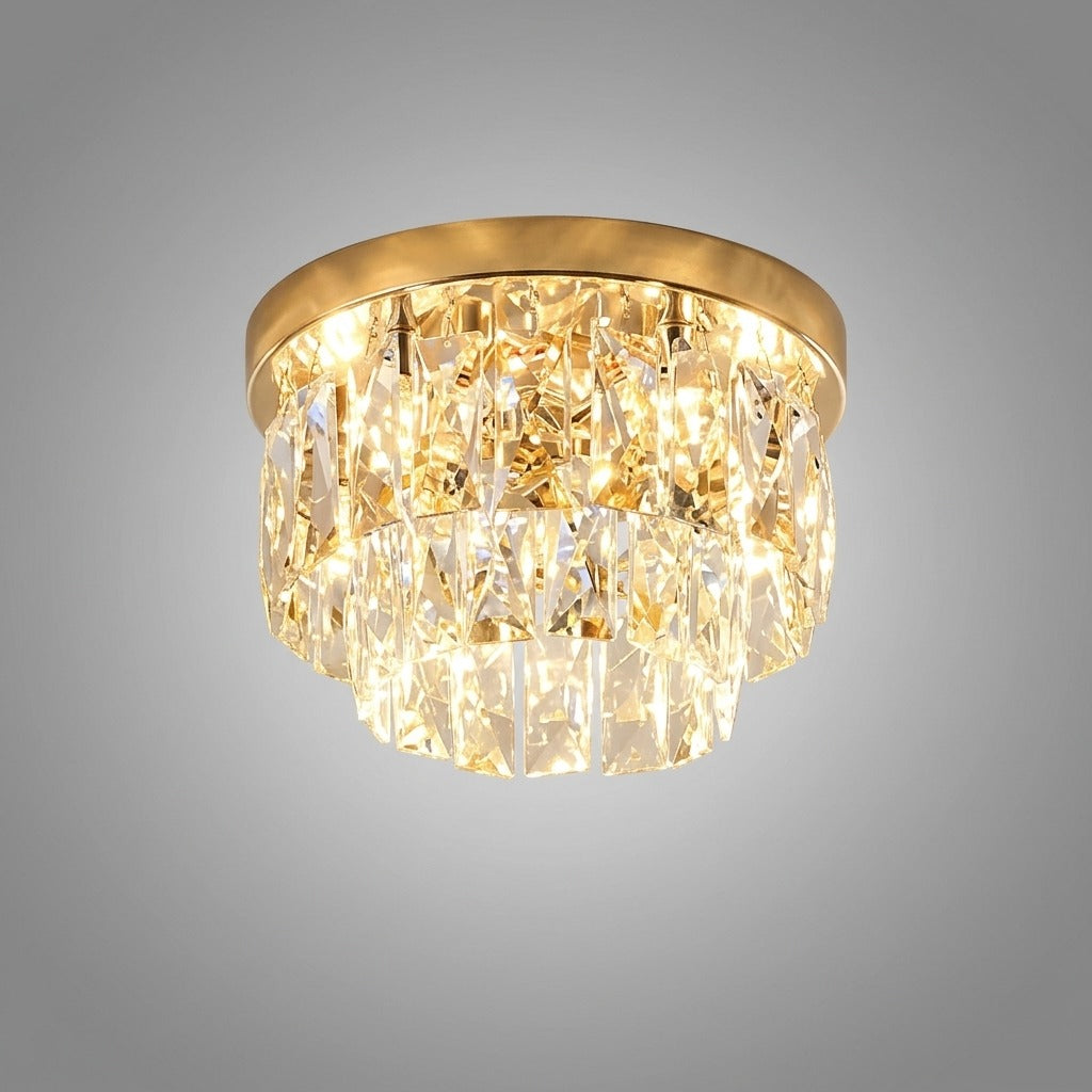 Lustre Plafonnier Rond Métal Verre de Luxe, Design Précieux Élégant