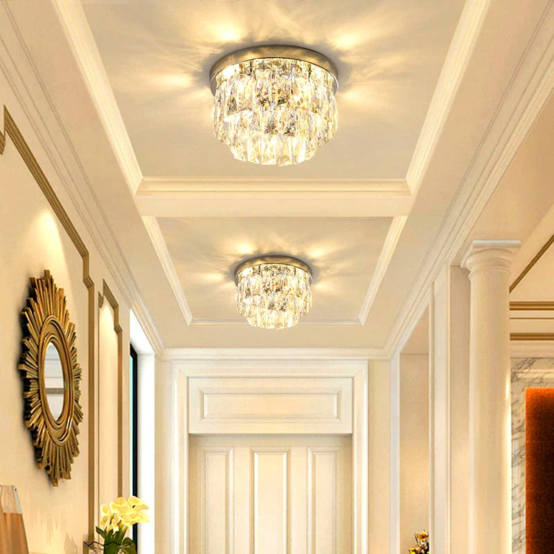 Lustre Plafonnier Rond Métal Verre de Luxe, Design Précieux Élégant