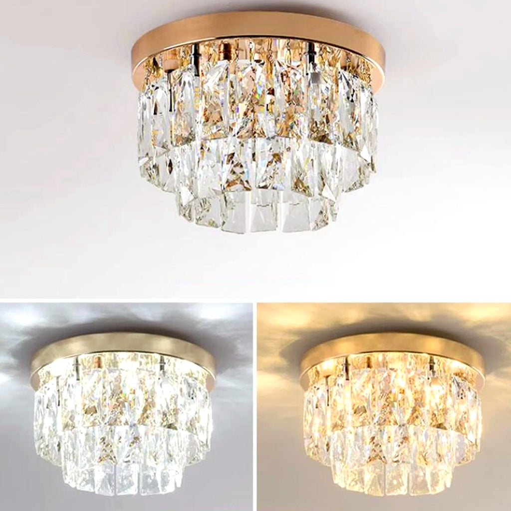Lustre Plafonnier Rond Métal Verre de Luxe, Design Précieux Élégant