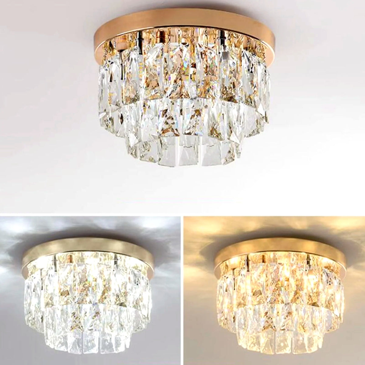 Lustre Plafonnier Rond Métal Verre de Luxe, Design Précieux Élégant