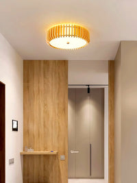 Plafonnier Bois Rond Premium Chaleureux, Diffuseur Blanc, Design