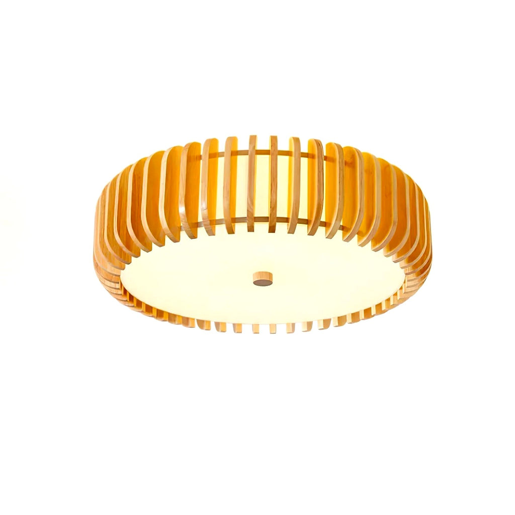 Plafonnier Bois Rond Premium Chaleureux, Diffuseur Blanc, Design