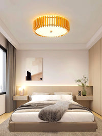Plafonnier Bois Rond Premium Chaleureux, Diffuseur Blanc, Design
