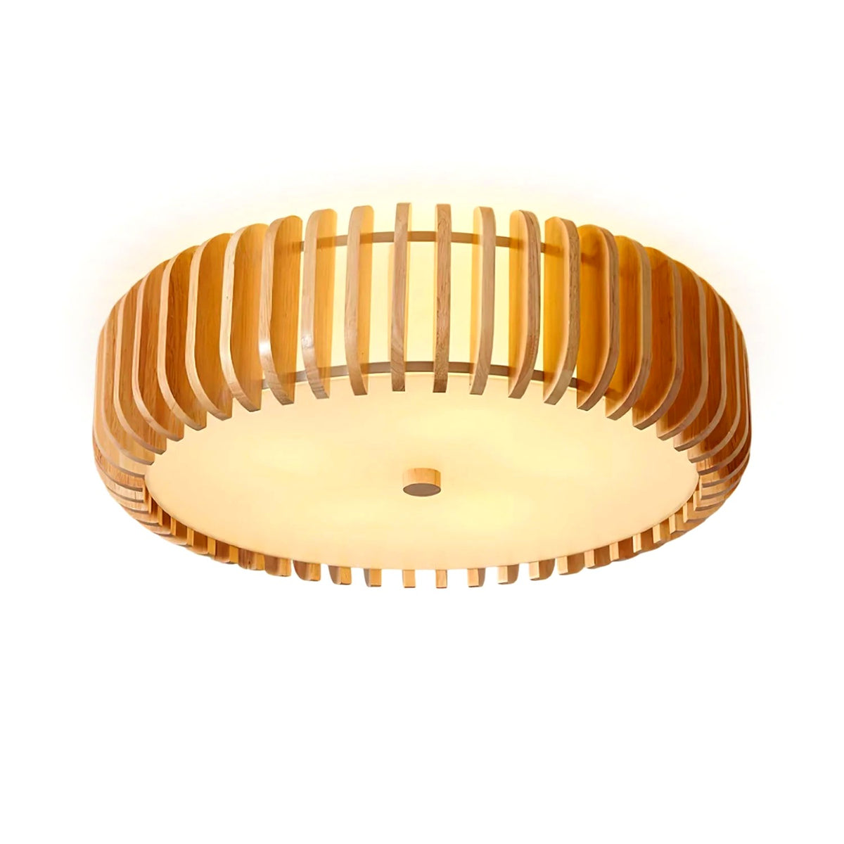 Plafonnier Bois Rond Premium Chaleureux, Diffuseur Blanc, Design