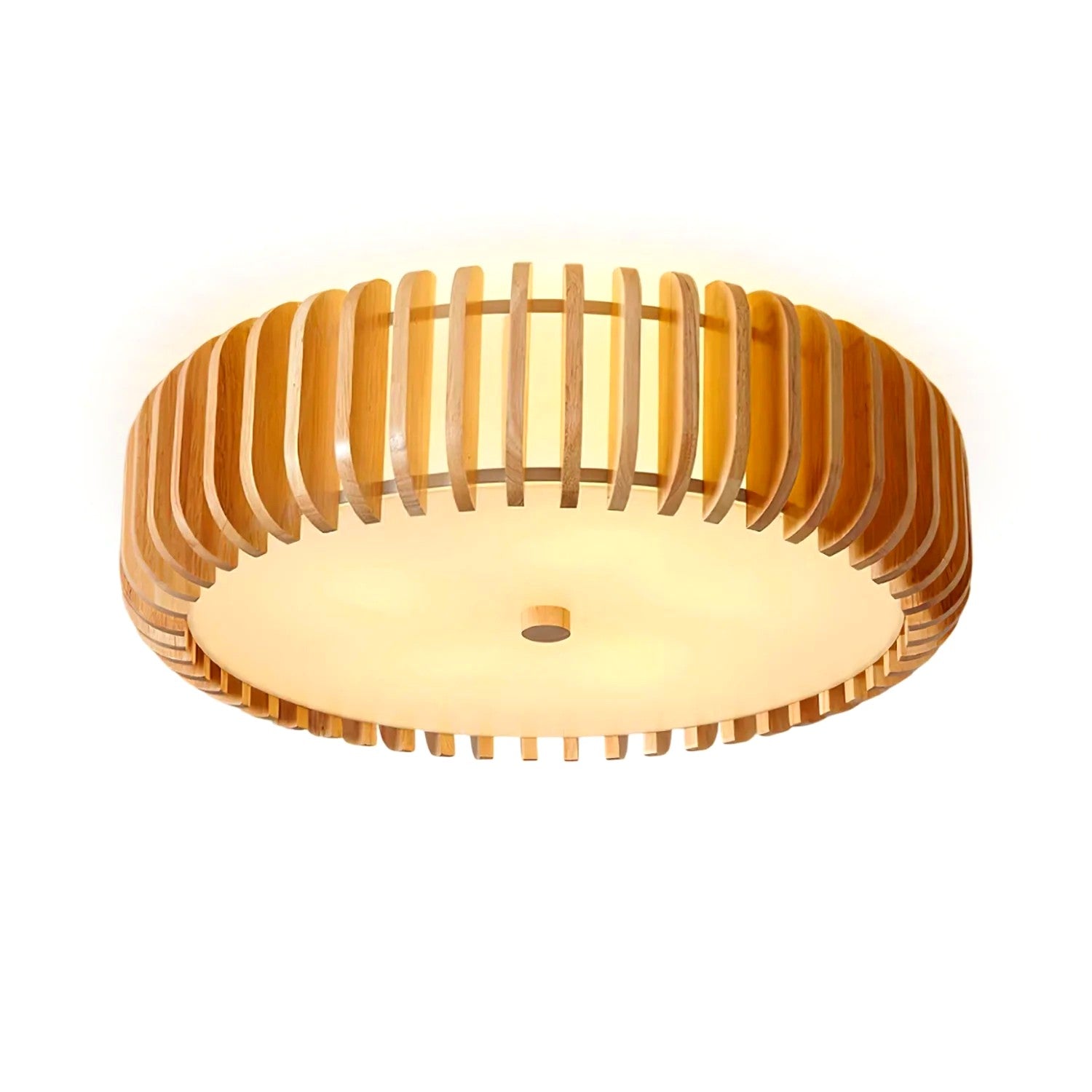 Plafonnier Bois Rond Premium Chaleureux, Diffuseur Blanc, Design