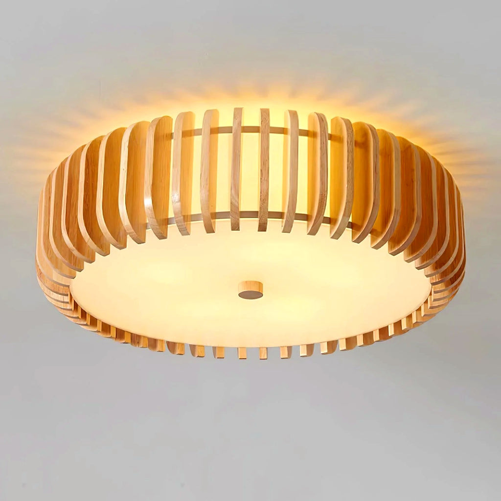 Plafonnier Bois Rond Premium Chaleureux, Diffuseur Blanc, Design