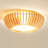 Plafonnier Bois Rond Premium Chaleureux, Diffuseur Blanc, Design