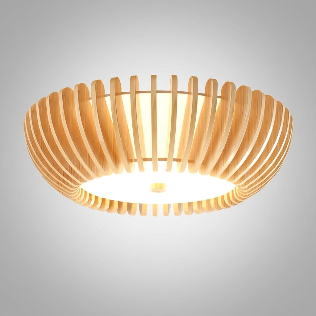 Plafonnier Bois Rond Premium Chaleureux, Diffuseur Blanc, Design