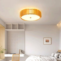Plafonnier Bois Rond Premium Chaleureux, Diffuseur Blanc, Design