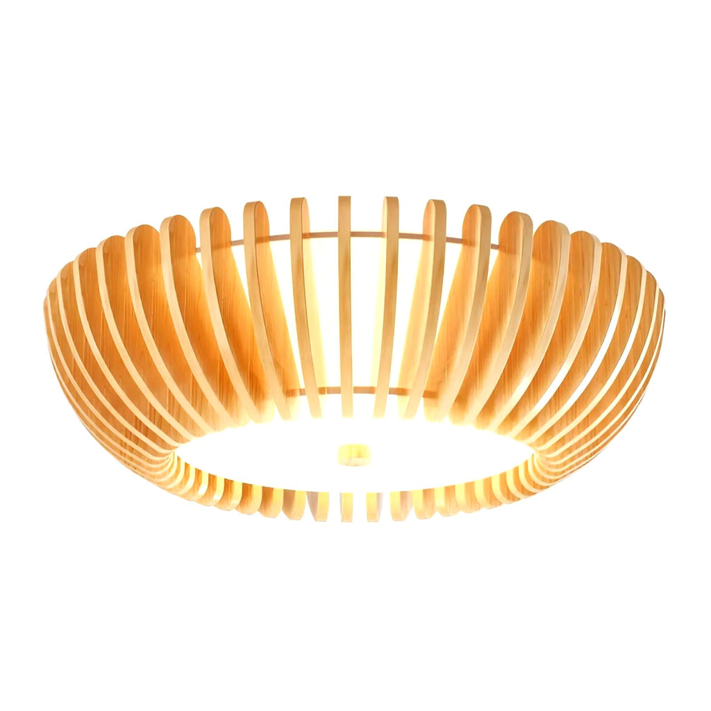 Plafonnier Bois Rond Premium Chaleureux, Diffuseur Blanc, Design