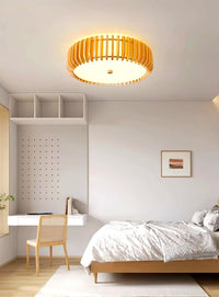 Plafonnier Bois Rond Premium Chaleureux, Diffuseur Blanc, Design