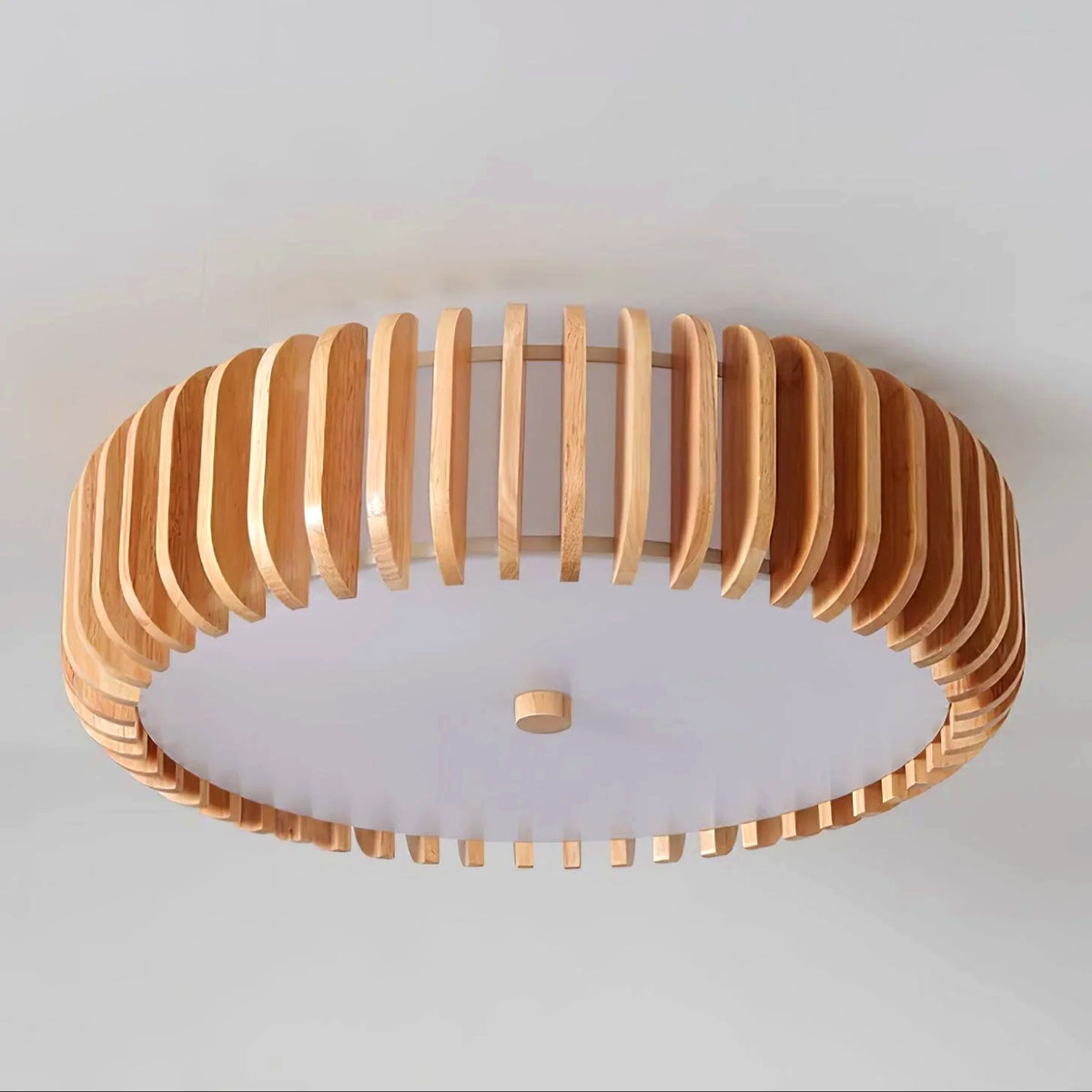Plafonnier Bois Rond Premium Chaleureux, Diffuseur Blanc, Design