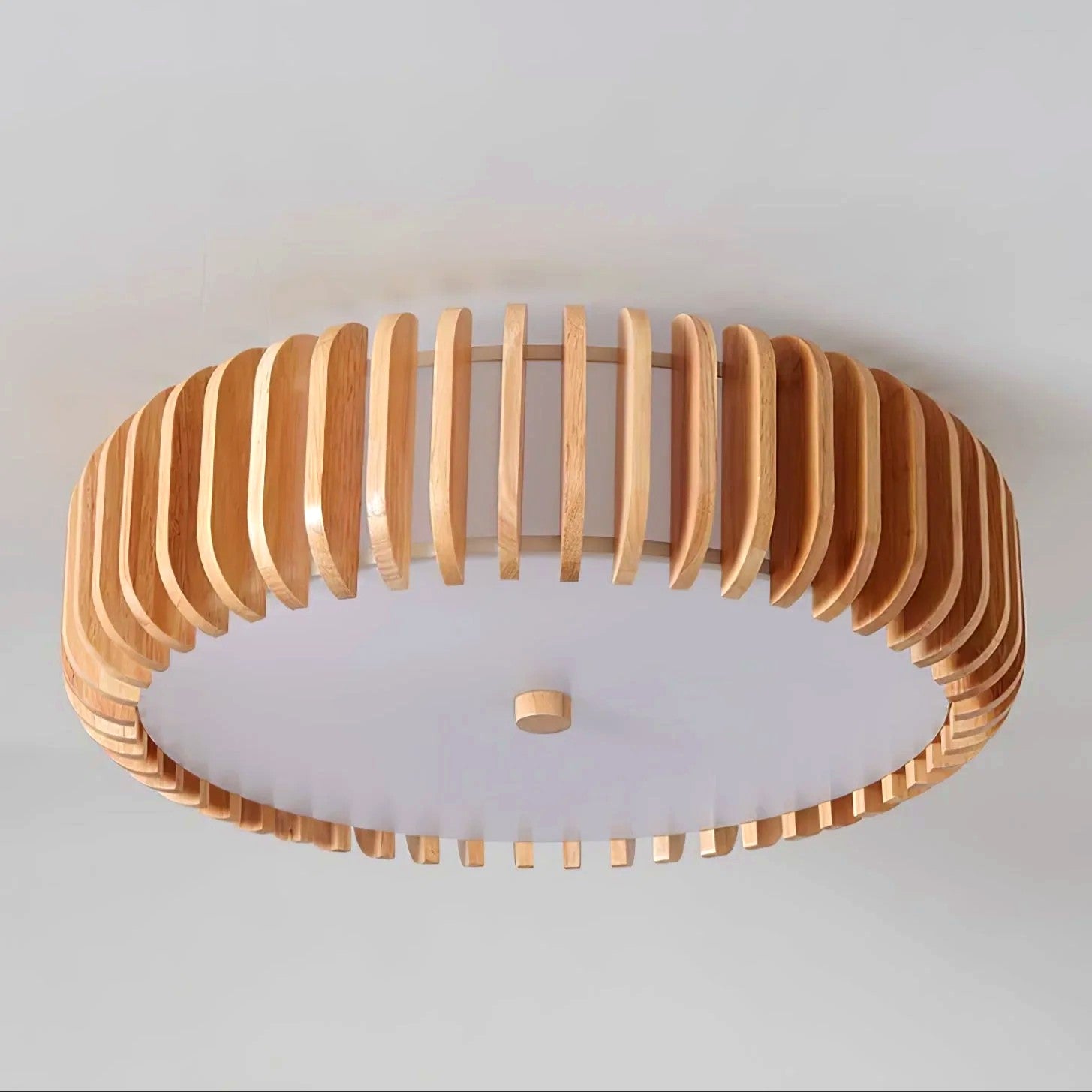 Plafonnier Bois Rond Premium Chaleureux, Diffuseur Blanc, Design