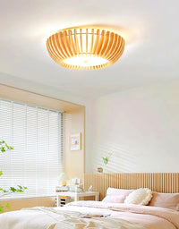 Plafonnier Bois Rond Premium Chaleureux, Diffuseur Blanc, Design