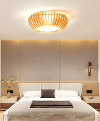 Plafonnier Bois Rond Premium Chaleureux, Diffuseur Blanc, Design