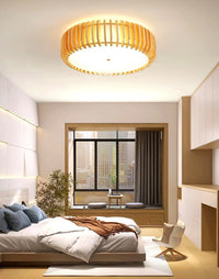 Plafonnier Bois Rond Premium Chaleureux, Diffuseur Blanc, Design