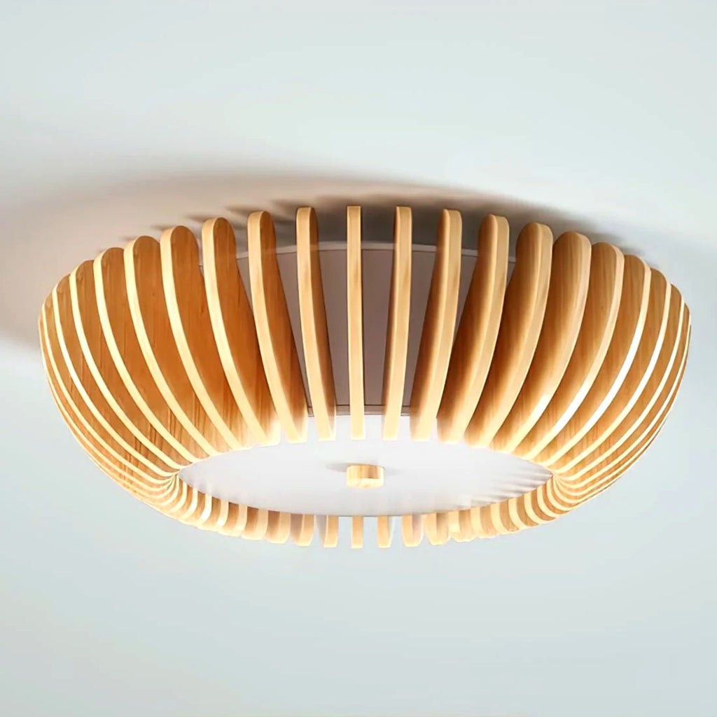 Plafonnier Bois Rond Premium Chaleureux, Diffuseur Blanc, Design