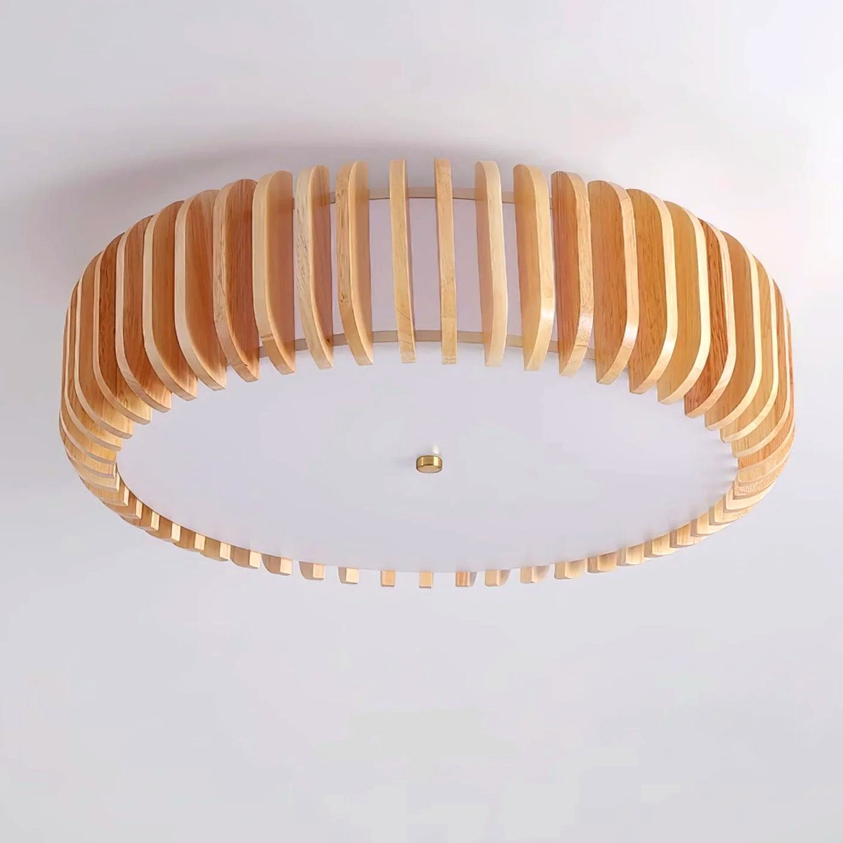 Plafonnier Bois Rond Premium Chaleureux, Diffuseur Blanc, Design