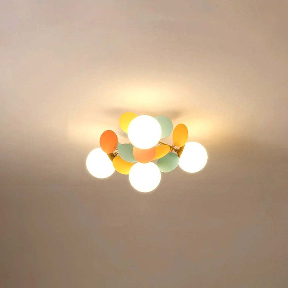 Plafonnier Branche Florale Design Verre Métal, Éclairage Décoratif
