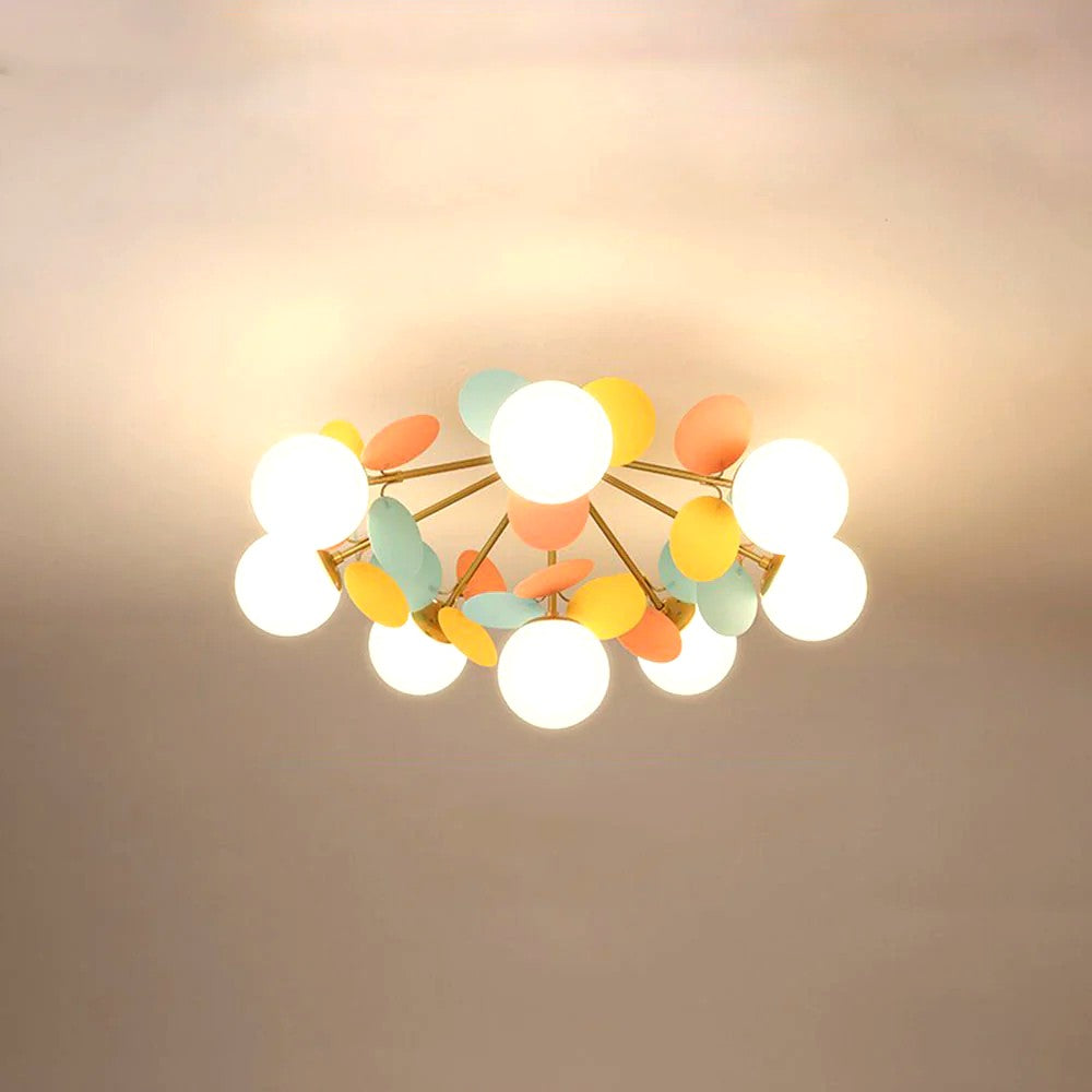 Plafonnier Branche Florale Design Verre Métal, Éclairage Décoratif